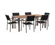 Gartenmöbel Set Eukalyptusholz Edelstahl Tisch 180 cm 6 Stühle Schwarz Terrasse Outdoor Modern