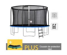 Outdoor-Trampolin Blau + Grün 430 + Garten-Fitnessleiter 427 cm - EU-Normen, Ultrasicher