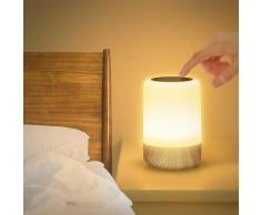 LED Nachttischlampe Touch Dimmbar, Tischlampe Batteriebetrieben 8 Farben und 3 Modi, Holzmaserung