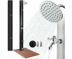 40 L Solardusche Gartendusche Pooldusche mit Bodenplatte inkl.Abdeckhaube - Schwarz / Holzoptik
