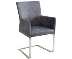 Freischwinger Stuhl samson vintage grau mit Armlehne und Edelstahlrahmen Industrial Esszimmerstuhl