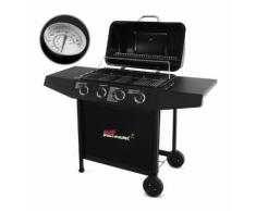 BBQ-Gasgrill mit 4 Hauptbrennern inkl. Deckel mit Thermometer Schwarz