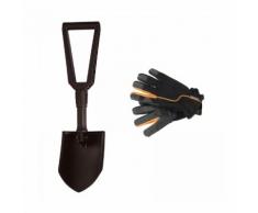 Fiskars Set - Klappspaten inklusive Handschuhe | Klappbare Schaufel, Spaten | Schwarz Spaten