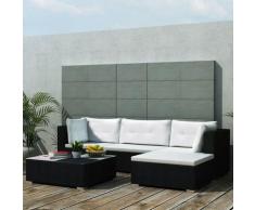 5-Tlg. Garten-Lounge-Set Mit Auflagen Poly Rattan Schwarz