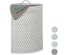 Relaxdays - Eckwäschekorb Bambus, faltbare Wäschebox 60 l, Deckel, Dreieck-Muster, Wäschesack,