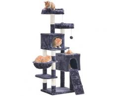 147 cm Kratzbaum, Katzenbaum, Kletterbaum - mehrstufig mit treppe - Hey-brother EMPJ013G - Rauchgrau