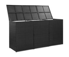 Hommoo Mülltonnenbox für 3 Tonnen Schwarz 229x78x120 cm Poly Rattan VD45640