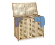 Relaxdays Wäschesammler Duo Walnuss, breite Wäschetruhe, 2 Wäschesäcke, Doppel Wäschebox HBT 68 x