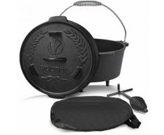BBQ Dutch Oven Feuertopf Gusseisen 4,25 Liter, eingebrannter Kochtopf Schmortopf mit Füßen Deckel