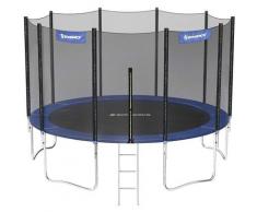 Trampolin Ø427cm, rundes Gartentrampolin mit Sicherheitsnetz, mit Leiter und gepolsterten Stangen,