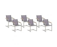 Beliani - Gartenstuhl Grau Edelstahl 6er Set mit Textilbespannung Moderner Look Gartenausstattung