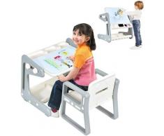 2 in 1 Magnetische Maltafel und Zeichentisch mit Hocker, Kinderschreibtisch mit hoehen- und