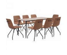 9-tlg. Essgruppe Braun Kunstleder