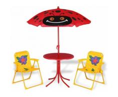 Kindersitzgruppe Beetle - Deuba - 2 Stühle und 1 Tisch - höhenverstellbarer Sonnenschirm