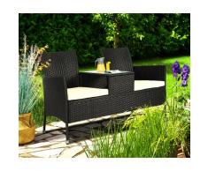 Casaria - Poly Rattan Gartenbank 2 Sitzer Kino Bank Auflagen Glas Tisch Wetterfest Sitzbank