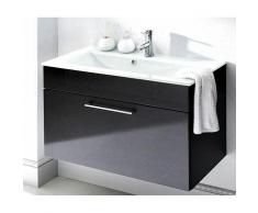 Badezimmer Waschtisch 90cm mit Glas-Waschbecken weiß HERONAS-02 Hochglanz anthrazit, B/H/T ca.: