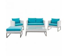 Lounge Set Rattan weiß 5-Sitzer Auflagen türkis CREMA