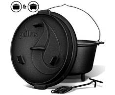 ® Dutch Oven Set 7,3 Liter / Topf ohne Füße Deckelheber BBQ Gusseisen Feuertopf Gusstopf Schmortopf