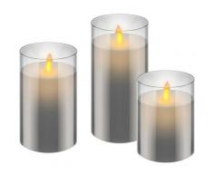LED-Echtwachskerze im Glas, bewegliche Flamme, Timer Funktion, 3er Set