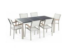 Gartenmöbel Set Schwarz Weiß Granit Edelstahl Tisch 180 cm Poliert 6 Stühle Terrasse Outdoor Modern