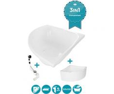 ® Eckbadewanne Komplettset 120 x 120 cm mit Wannenträger & Ablaufgarnitur, Acrylwanne Modern Small