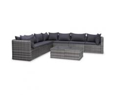 8-tlg. Garten-Lounge-Set mit Auflagen Poly Rattan Grau VD28364 - Hommoo