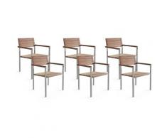 Gartenstuhl 6er Set Hellbraun Teakholz Edelstahl Klassisch Terrasse Outdoor