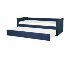 Tagesbett ausziehbar Polsterbezug marineblau Leinenoptik Lattenrost 80 x 200 cm LIBOURNE