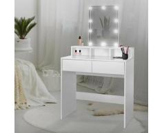 Ml-design - Schminktisch mit LED-Beleuchtung, Frisiertisch mit Spiegel und 2 Schubladen, 80x40x140
