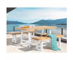 Gartenmöbel Set Hellbraun Weiß Akazienholz 7-Sitzer Terrasse Outdoor Modern