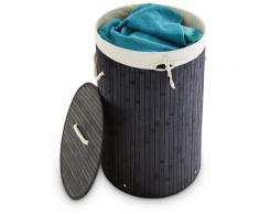 1 x Wäschekorb Bambus, faltbare Wäschetonne mit Deckel, Volumen 70 Liter, Wäschesack Baumwolle,