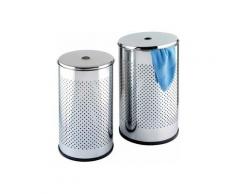 WENKO 2er Set Wäsche Truhen Korb Sack Sammler Box Bad Hocker Sortierer 37 L 54 L - silber glänzend