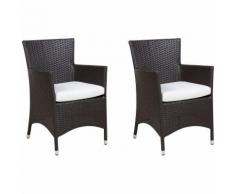 Beliani - Gartenstuhl 2er Set Dunkelbraun Weiß Polyrattan inkl. Sitzkissen
