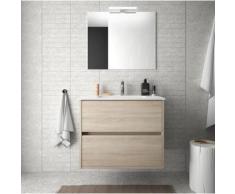 Badezimmer Badmöbel 70 cm aus braunem Holz Caledonia mit Porzellan Waschtisch | Mit Doppelsäule,