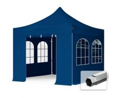 3x3 m Faltpavillon toolport professional Alu 40mm, Seitenteile mit Rechteckfenstern, blau - blau