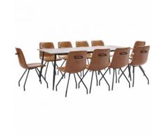 11-tlg. Essgruppe Cognac Kunstleder