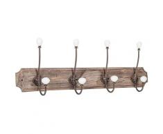 Wandgarderobe, Kleiderhaken aus Holz und Eisen, Haken für Jacken und Mäntel L65xPR10xH21 cm