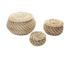 3 Stück gewebter Korb Seegras in Weide Rattan Aufbewahrungskörbe Runde Box Picknickkörbe Körbe &