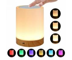 Dimmbare Touch-LED-Nachttischlampe, Nachttischlampe aus Holzmaserung, 8 Farben LED-Tischlampe für