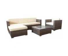 Polyrattan Rattan Lounge Sitzgarnitur Jamaica braun mit cremeweißen Sitzauflagen 5 Personen