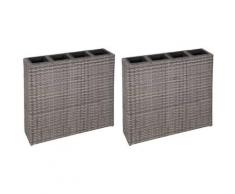 Garten-Hochbeet mit 4 Töpfen 2 Stk. Poly Rattan Grau