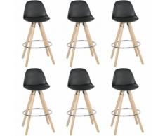 6er Set Barhocker aus Kunstleder mit Lehne mit Rundem Holzgestell Und Fußstütze Retro Design Schwarz