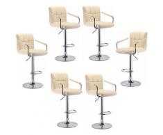 6pcs Barhocker mit Armlehnen Lehne Belastbar bis 120kg Höhenverstellbar Beige