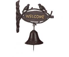 Türglocke Gusseisen welcome, Antik-Stil, goldene Buchstaben, Schild mit Vögeln, Haustür & Garten,