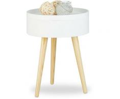 Relaxdays Beistelltisch rund skandinavisches Design, 70er, Nachttisch mit Tablett, Staufach, HxBxT: