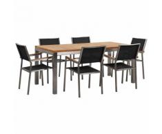 Gartenmöbel Set Teakholz 180 cm 6-Sitzer Textilbespannung schwarz GROSSETO