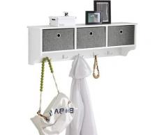 FRG282-W Wandgarderobe Flurgarderobe Kleiderhaken Hängeregal mit 3 Körben und 5 Haken Garderobe