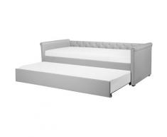 Beliani - Tagesbett ausziehbar Polsterbezug hellgrau Leinenoptik Lattenrost 80 x 200 cm LIBOURNE