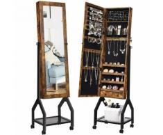 Schmuckschrank mit Ganzkoerperspiegel und Ablage, Vintage Schmuckregal abschliessbar, Schmuck