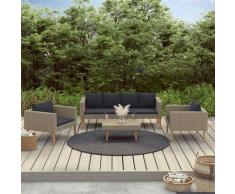 4-tlg. Garten-Lounge-Set mit Auflagen Poly Rattan Beige